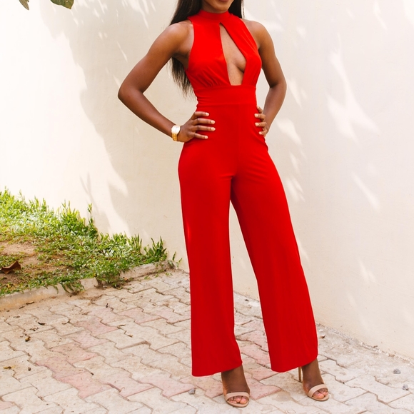 topshop red jumpsuit